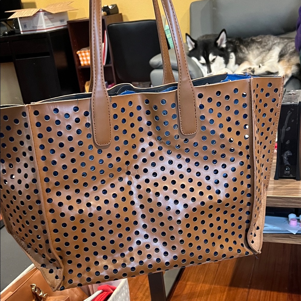 Zara Tan Perforated Tote Bag